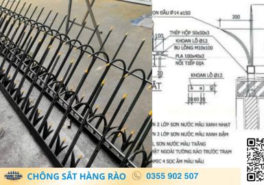 Công trình hàng rào Trạm điện sắt 14 ly kết hợp chông sắt và móng ngựa