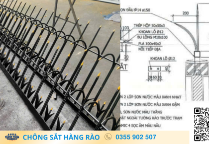 Công trình hàng rào Trạm điện sắt 14 ly kết hợp chông sắt và móng ngựa